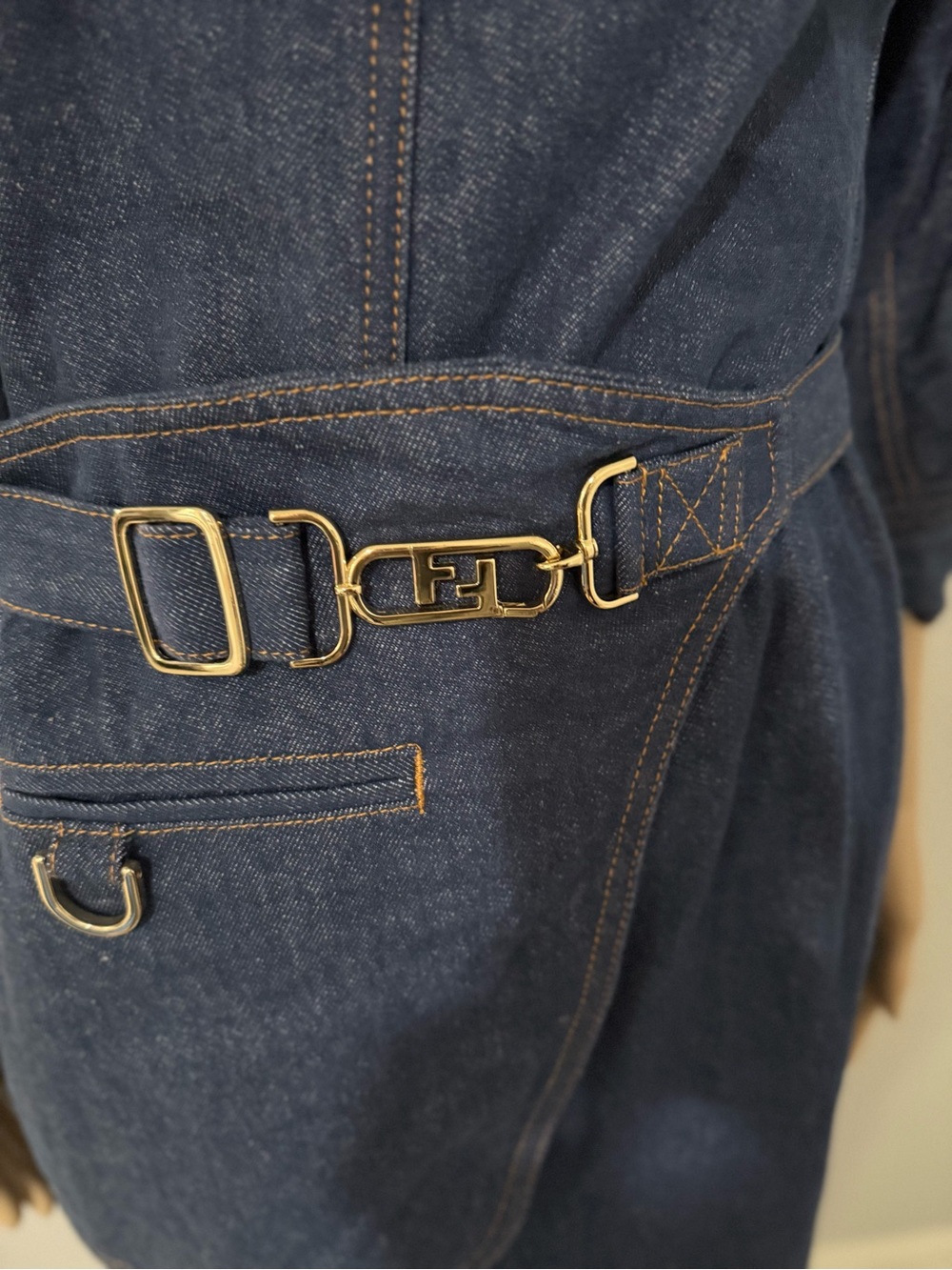 Fendi Dark Blue Denim Crew-Neck Belted Mini Dress - Picture 7 of 13